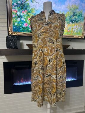 Michael Kors Mustard Paisley Sleeveless Shift Dress
